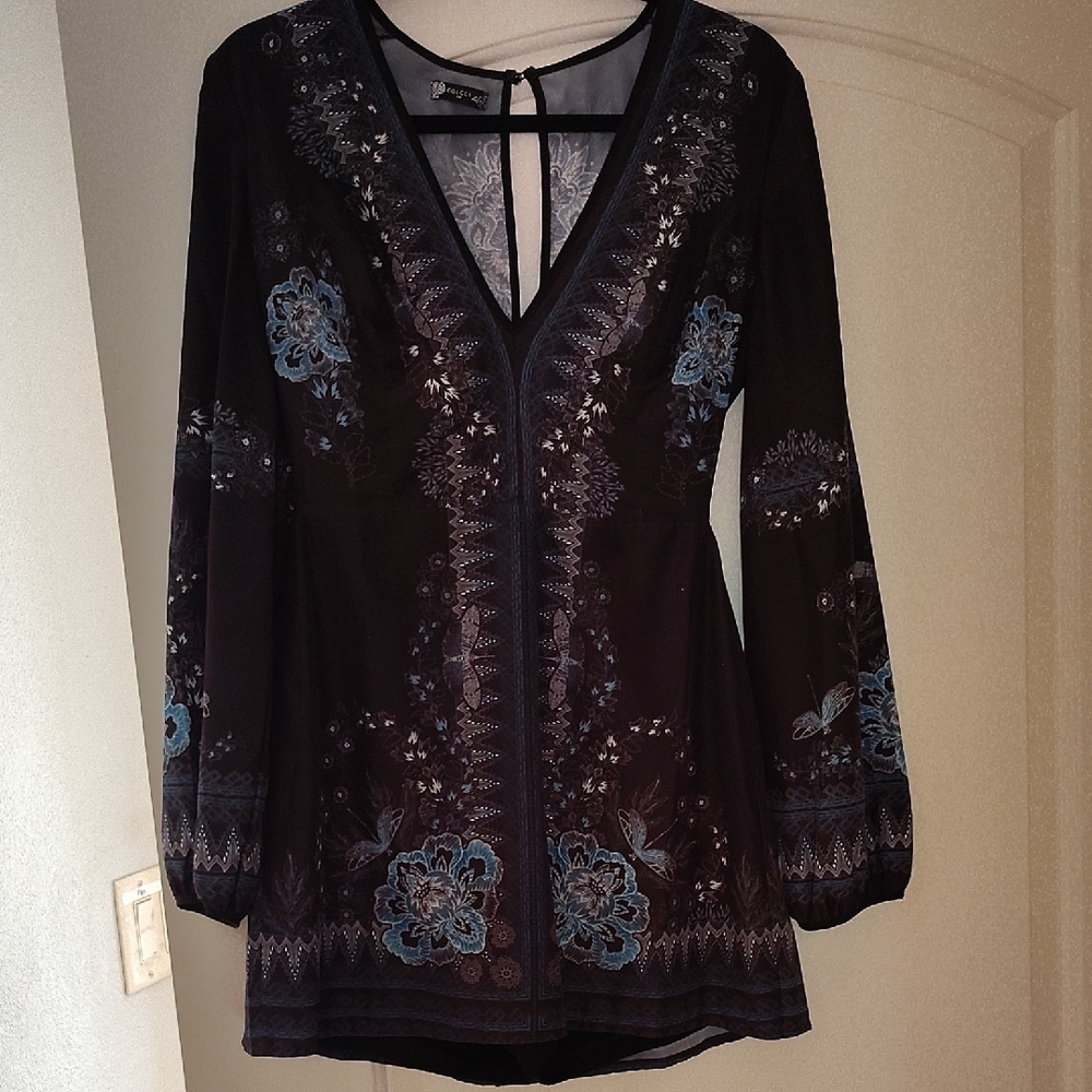 Elegant Black and Blue Floral Dress